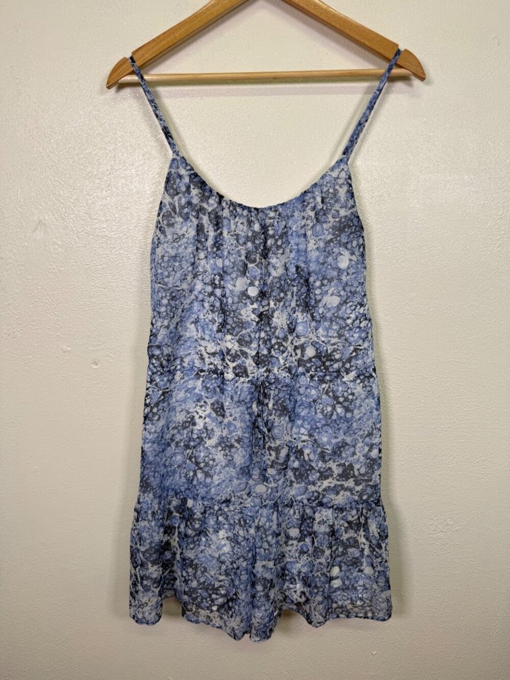 Express Blue Marble Print Sleeveless Skort Romper Dress Flowy Nautical Medium